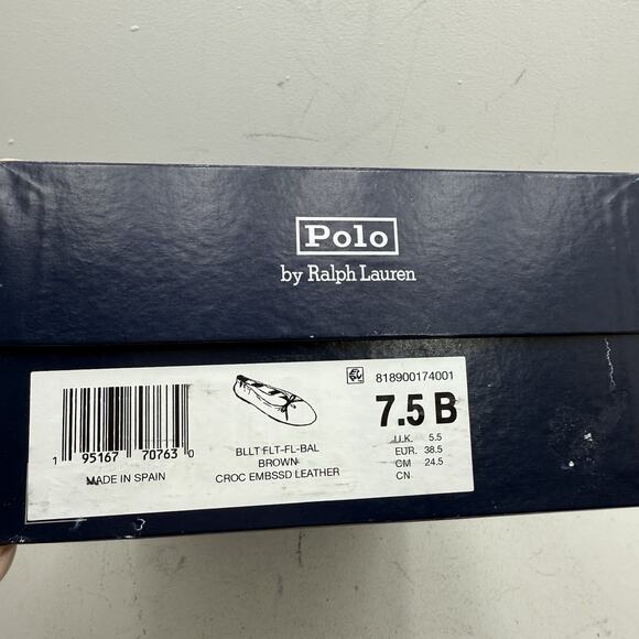 NIB Polo Ralph Lauren Soft Croc Embossed Leather Ballet Flats Brown Size 7.5 B - Picture 8 of 8